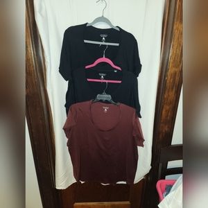 Plus size Merino wool base layer t-shirts one maroon two black total of 3 shirts